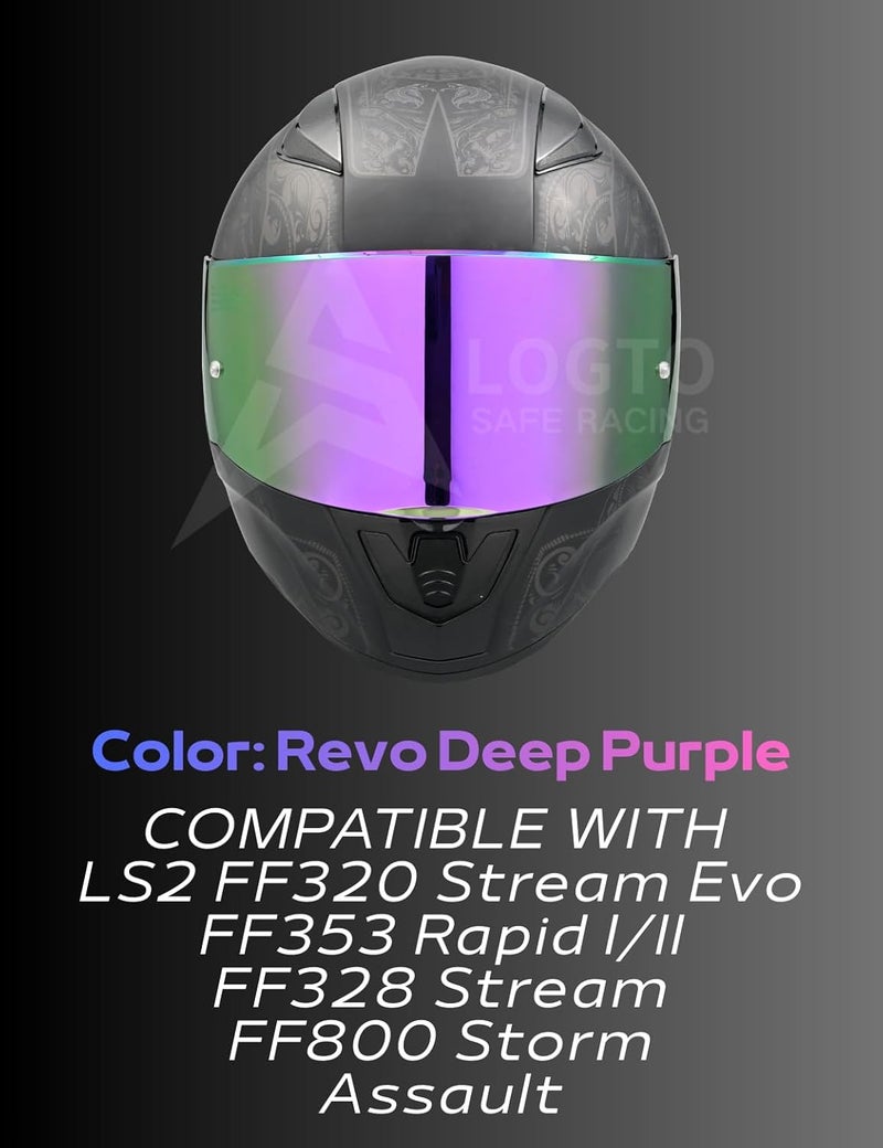 Logto Compatible with LS2 FF353/320/328/800 Helmets Visor Tint Replacement Motorcycle Helmet Face Shield (Revo Deep Purple) - Image 3